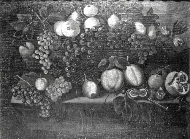 Anonimo — Autore non indicato - sec. XVII - Natura morta con frutta e cesto — insieme